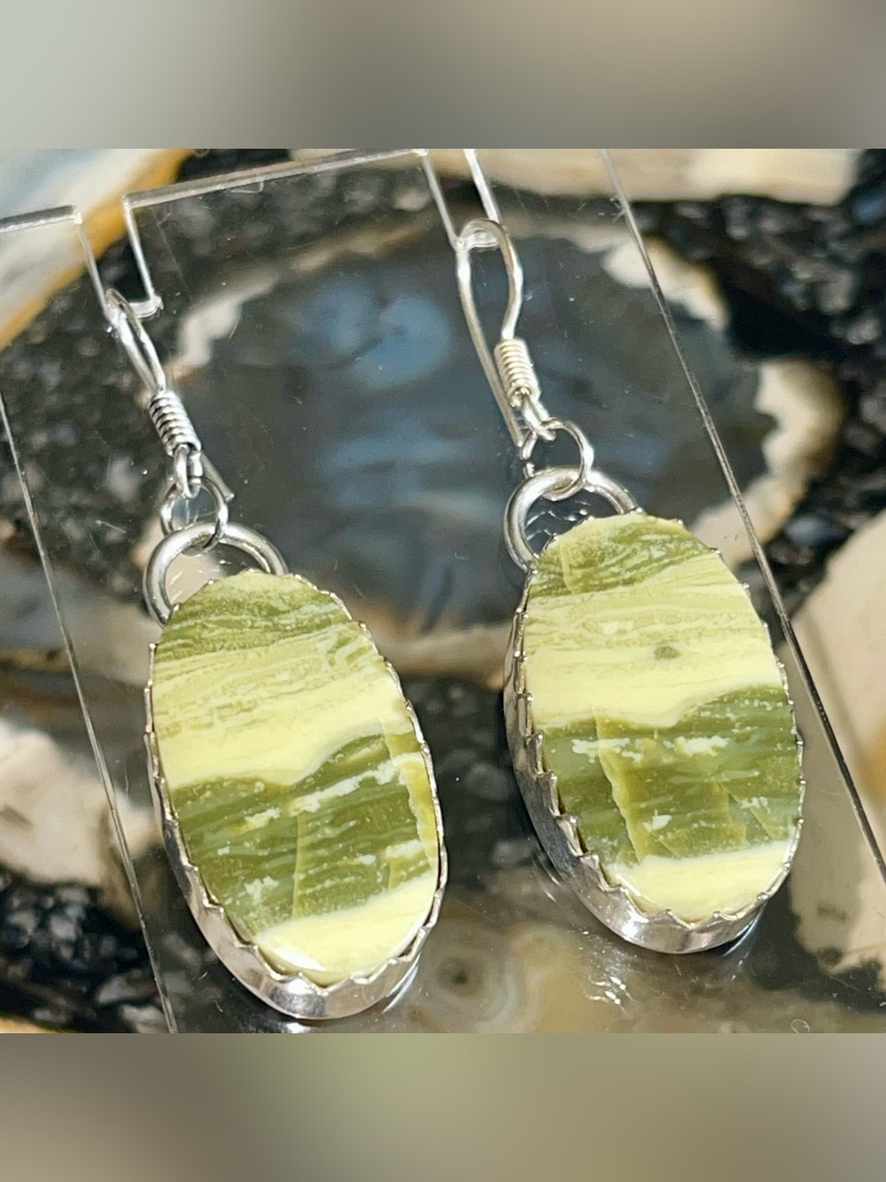 Green Larsonite Earrings 2”